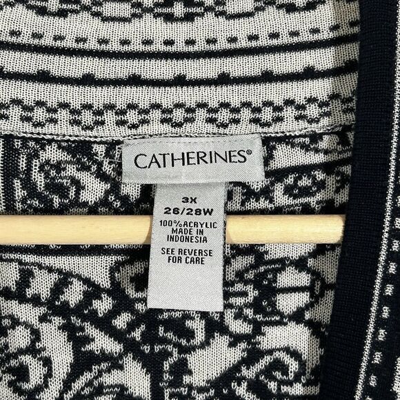 Catherines Sweater Size 3x Open Front Cardigan Sweatercoat Black White Print - Picture 4 of 7